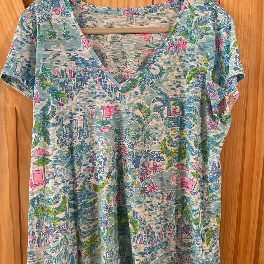 Lilly Pulitzer Blue and Pink V-Neck Top